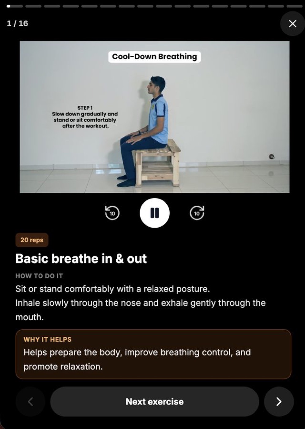 Patient portal exercise coaching — guided video and reps