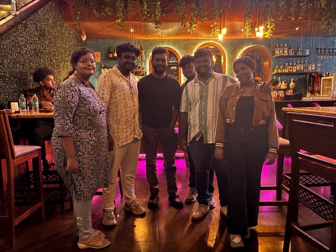 The team out for a wrap-night dinner in Bengaluru