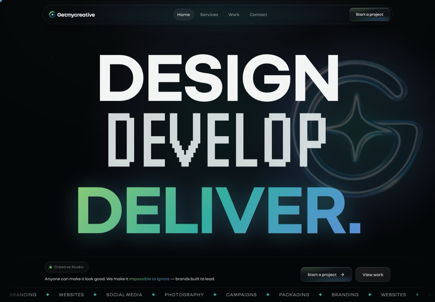 The studio website, live — Design, Develop, Deliver