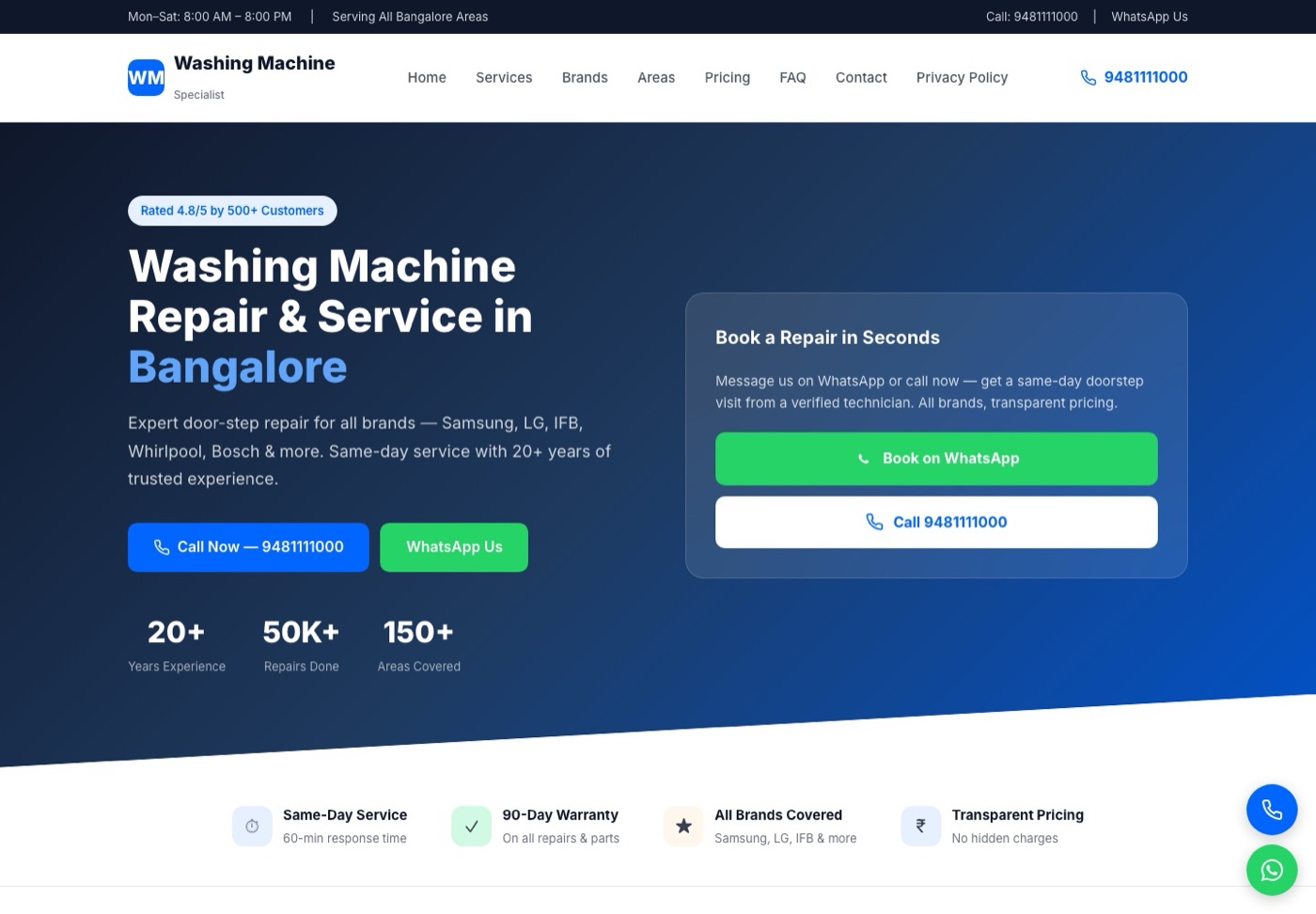 washingmachinespecialist.com — repair and service in Bengaluru